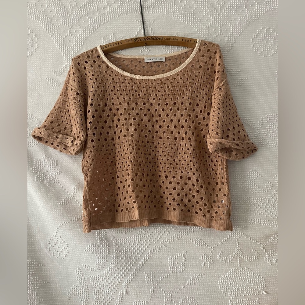 See By Chloe Dusty Rose Crochet Knit Top